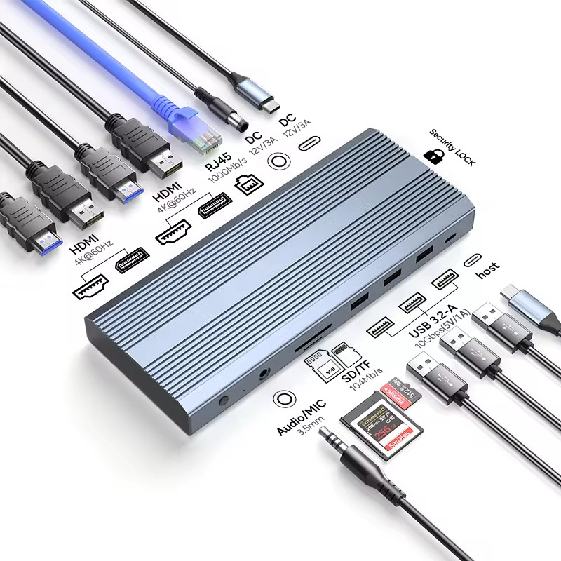 USB C Adaptörü 13 in 1 4K HDMI Hub Tipi C'den HDMI 4K USB 3.0 2.0 PD Şarj Değiştiricisi