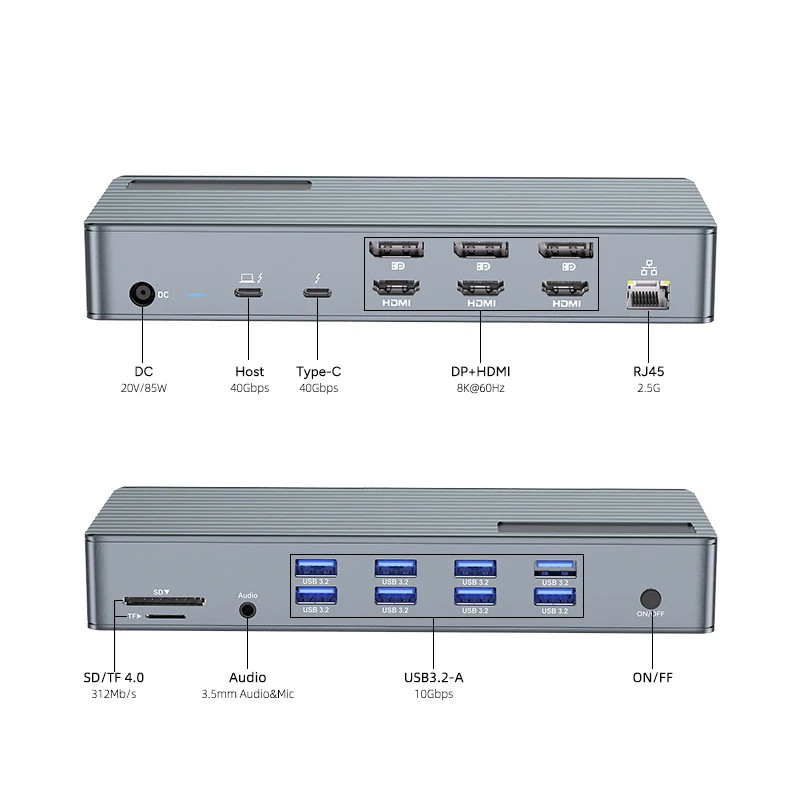 USB C Doklama İstasyonu Thunderbolt 3 4 Tip C 8 USB Portları 2.5 Gigabit Ethernet Macbook