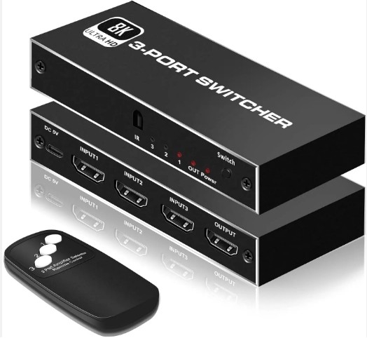 Hdmi 2.1 TV Monitörü 3 3 In 1 Out 3 Port 3x1 Karıştırıcı Değiştirici IR Uzaktan Kumanda Nintendo Hdmi 2.1 Değiştirici