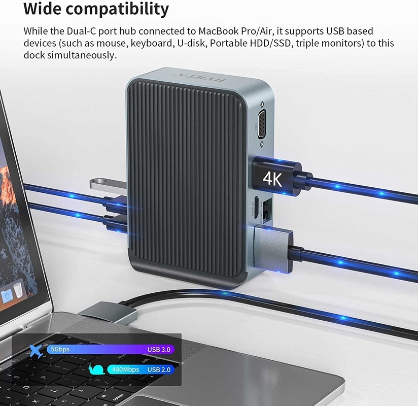 Displaylink 2 HDMI 2K 60Hz Doklama İstasyonu 16 Macbook için çok portlu C Tipi Dokları