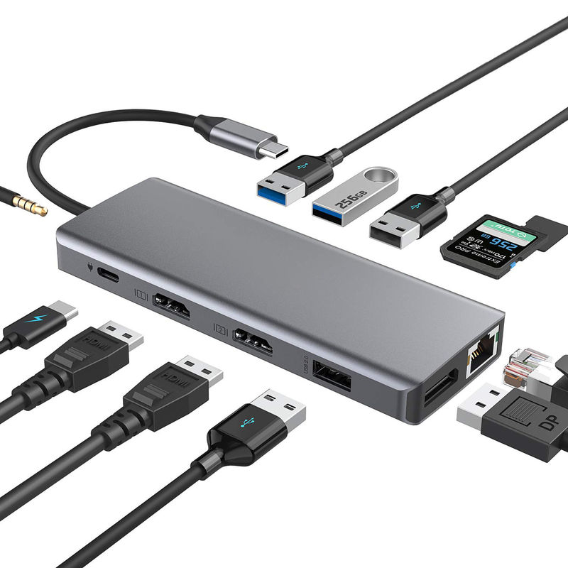 MacBook Pro için gümüş Portatif USB C merkezi HDMI 3.5mm Ses Jack ile çoklu port adaptörü