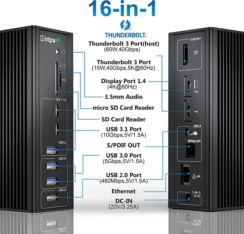 Thunderbolt 3 Adaptör Hub Mac USB C Doklama İstasyonu 10 Gbps Stereo Combo Jack Port