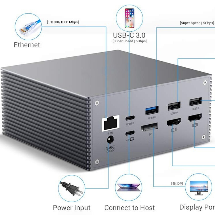 16 In 1 Masaüstü Bilgisayar USB C Doklama İstasyonu Evrensel Windows MacOS 3.5mm Ses Jack