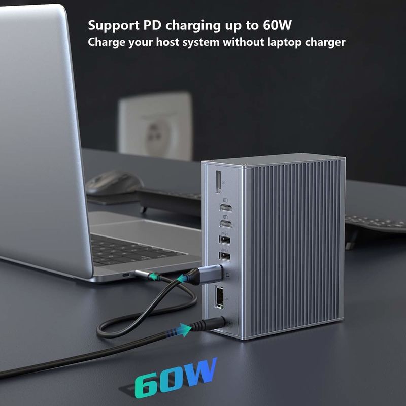 16'da 1 doklama istasyonu dizüstü bilgisayar USB c adaptörü Gri 10Gbps Veri Transfer Hızı Ekran bağlantı bağlantısı