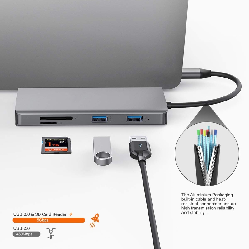 11 in 1 alüminyum Gümüş USB C Hub 3.5mm Audio Jack SD Kart Okuyucu Mac dizüstü bilgisayar için