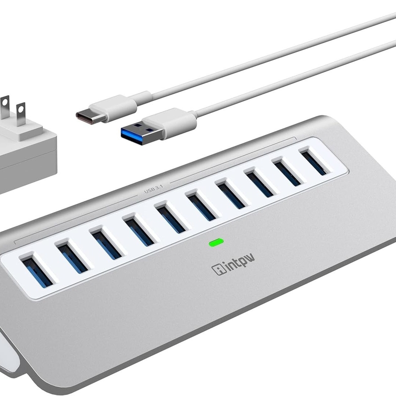 DC JACKI USB 3.0 Tipi A ile 7'de 1 USB-A Hub Laptop ve PC için 10 Gbps
