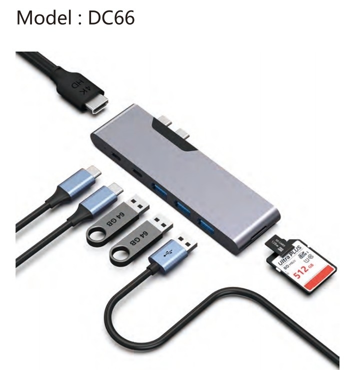 7-In-2 USB C Multiport Hub HDMI Adaptörü USB 3.0 SD TF Kart Okuyucu MacBook Pro için