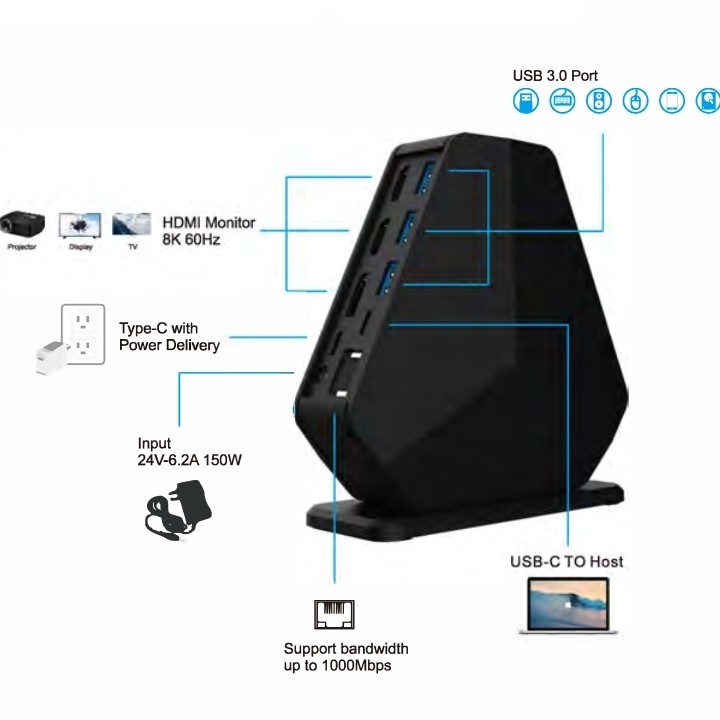 USB Tipi C Doklama İstasyonu Adaptörü Gigabyte Çift HDMI Mst USB C Hub HDMI USB 3.0