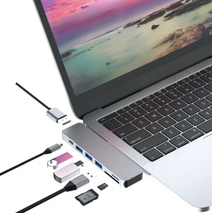 7 In 1 Çift Tip C Hub USB C Doklama İstasyonu Mackbook Pro için 4K HDMI Kart Okuyucuyu Destekler