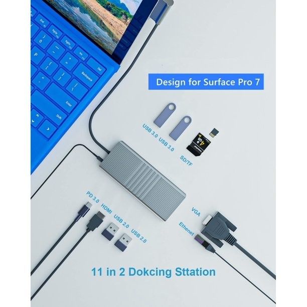 11 IN 2 USB C Hub PD 3.0 HDMI Ekran Bağlantı Teknolojisi Surface Pro 7 Hub Doklama İstasyonu