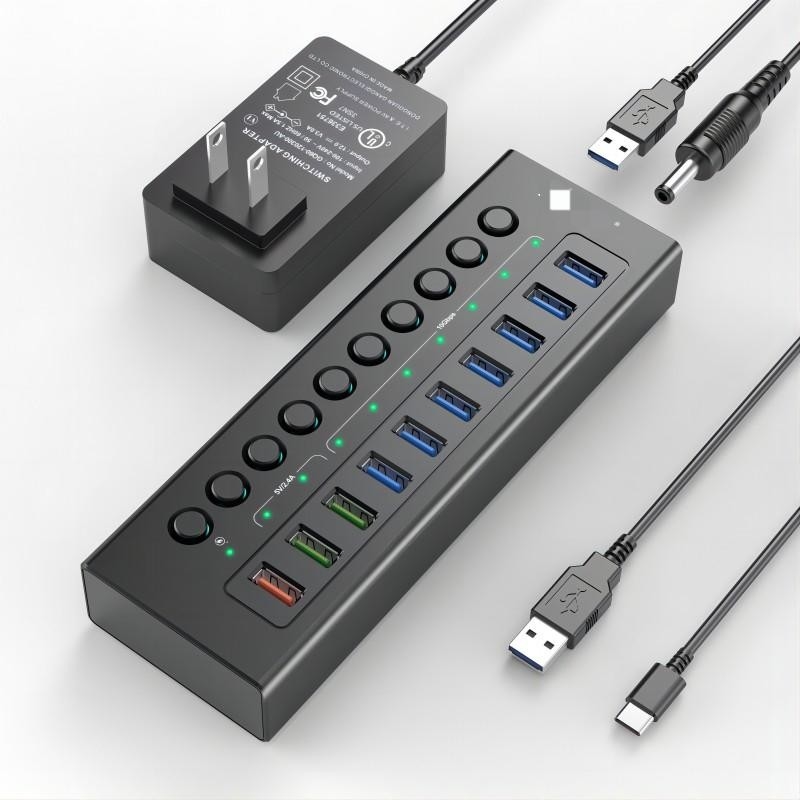 Multi-Port Hub USB C 3.0 Doklama İstasyonu dizüstü bilgisayar bölücü Tek Akıllı Şarj Limanı Bireysel Açma / Kapama Değiştiricileri