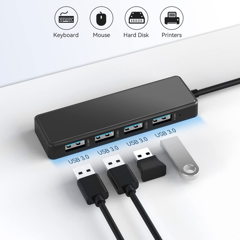 Laptop USB A Hub Tip C Uyumluluk Siyah Gri Hub 5Gbps Veri aktarımı Uzun Kablo Uzunluğu Güç kaynağı