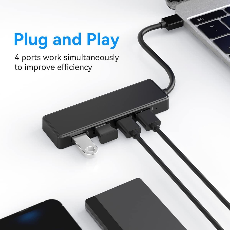 Laptop USB A Hub Tip C Uyumluluk Siyah Gri Hub 5Gbps Veri aktarımı Uzun Kablo Uzunluğu Güç kaynağı
