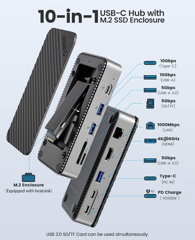 Hızlı Şarj 16 In 1 Mobil Telefon Dizüstü Bilgisayar 4K HDMI RJ45 PD için USB C Adaptörü