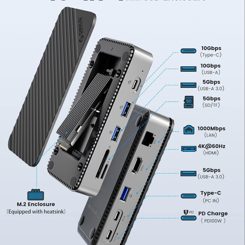 Hızlı Şarj 16 In 1 Mobil Telefon Dizüstü Bilgisayar 4K HDMI RJ45 PD için USB C Adaptörü
