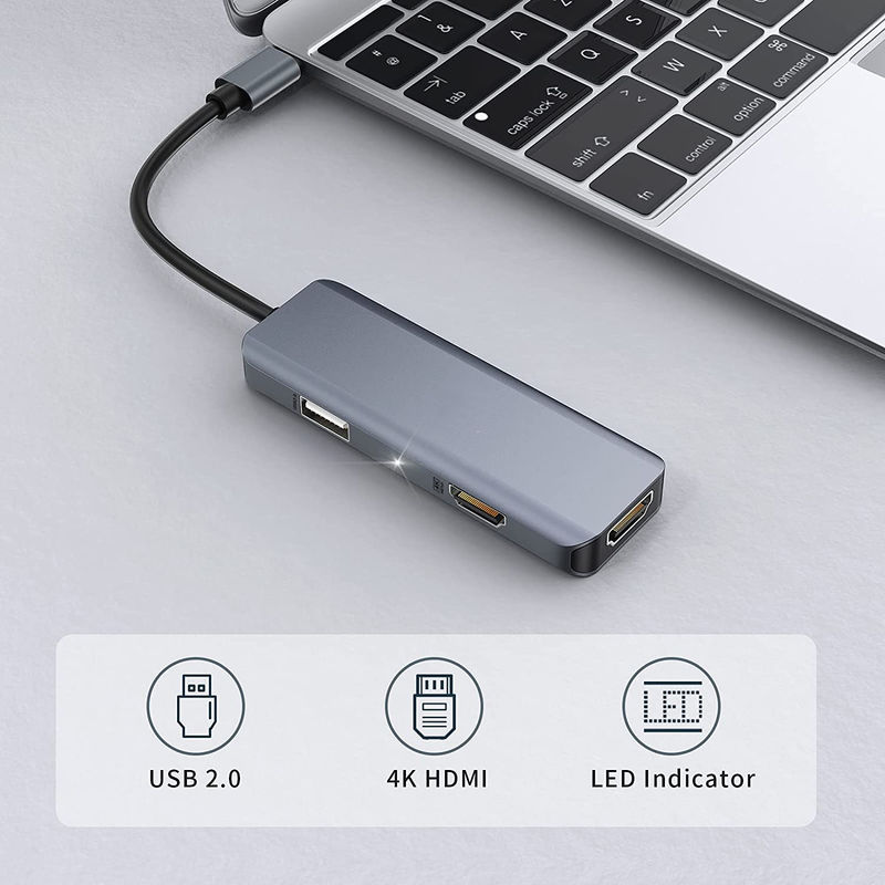 3 In 1 USB Hub HDMI Adaptörü Usb C To Usb 2.0 Adaptörü Mac için Slim Dock