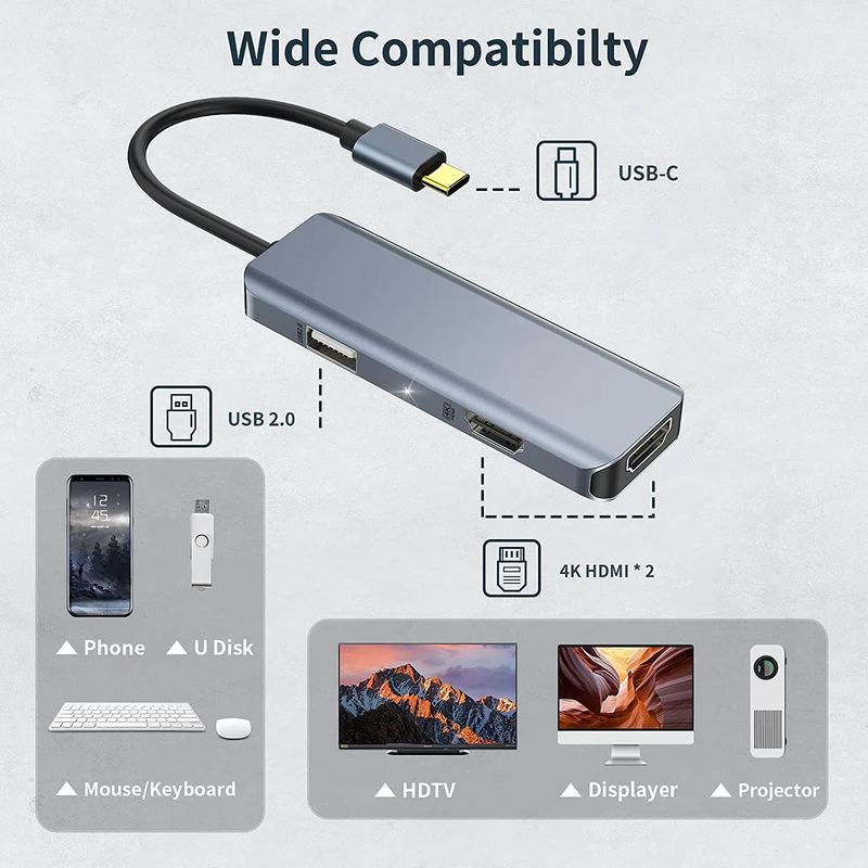 3 In 1 USB Hub HDMI Adaptörü Usb C To Usb 2.0 Adaptörü Mac için Slim Dock