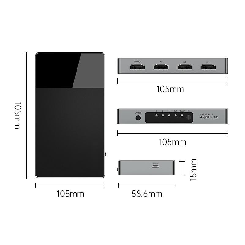 3-In-1 Multi Input HDMI Selector Switch 4k HDCP 2.2 Alüminyum Yapı Otomatik Değiştirme ile