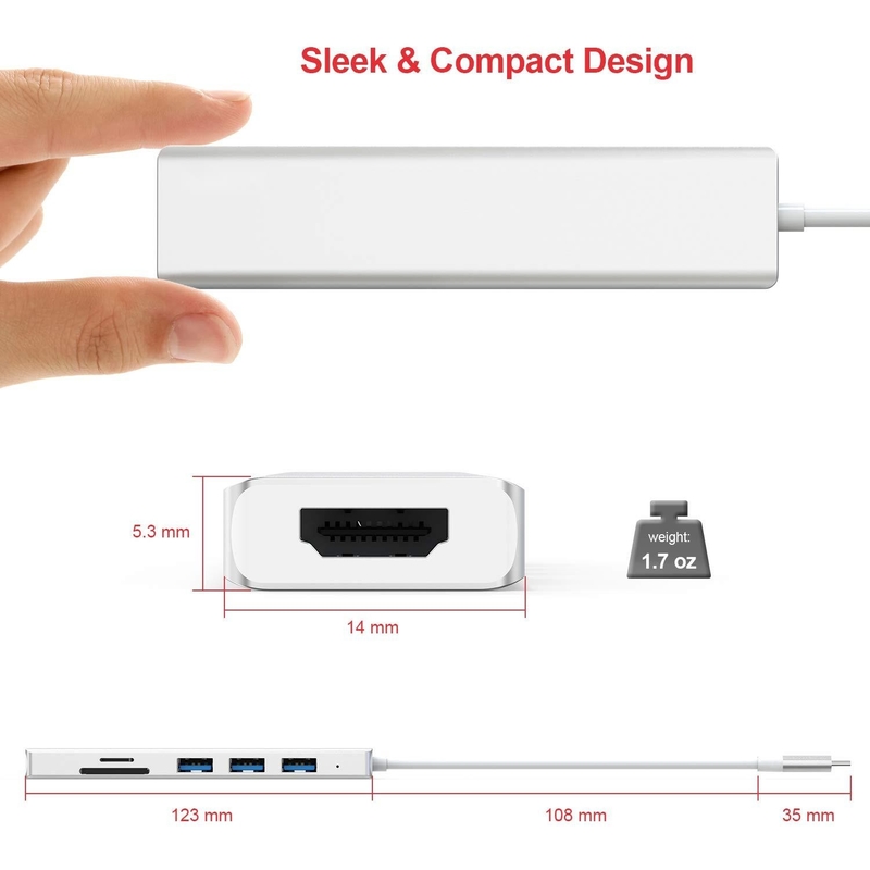 6 Port Usb-C Hub Splitter Usb-C Genişletici Portatif Usb Adaptörü Çokportlu Veri Hub