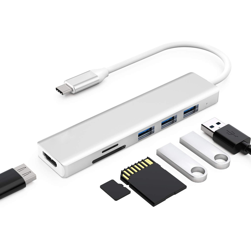 6 Port Usb-C Hub Splitter Usb-C Genişletici Portatif Usb Adaptörü Çokportlu Veri Hub