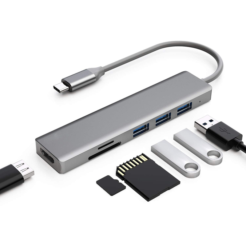 6 Port Usb-C Hub Splitter Usb-C Genişletici Portatif Usb Adaptörü Çokportlu Veri Hub
