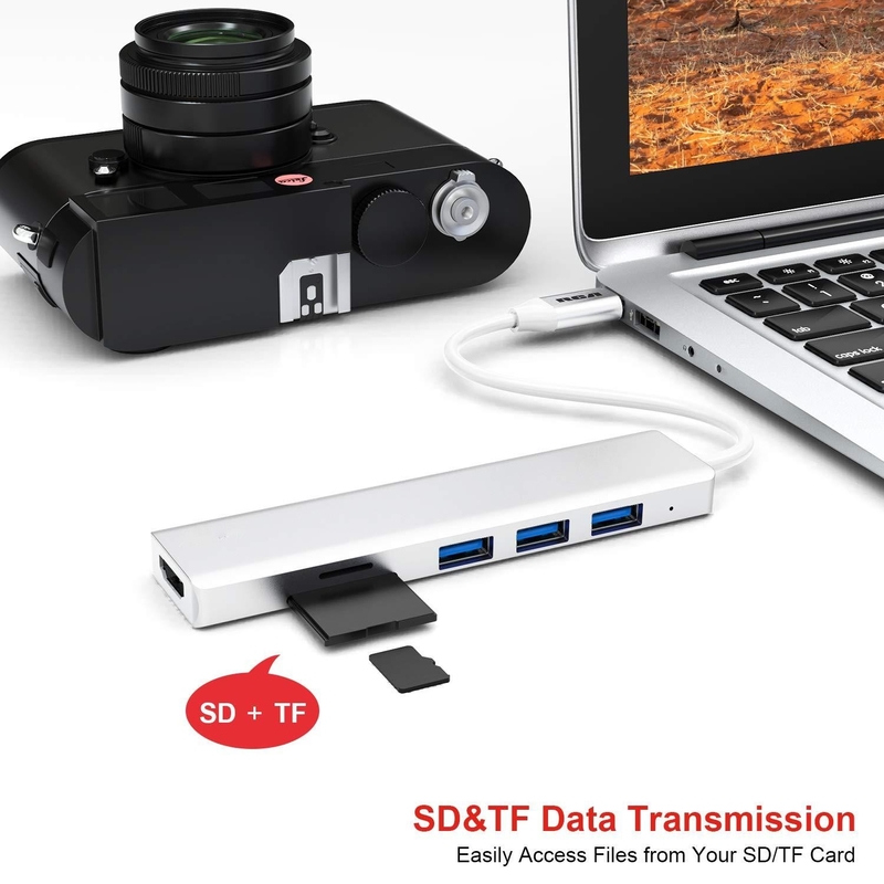6 Port Usb-C Hub Splitter Usb-C Genişletici Portatif Usb Adaptörü Çokportlu Veri Hub