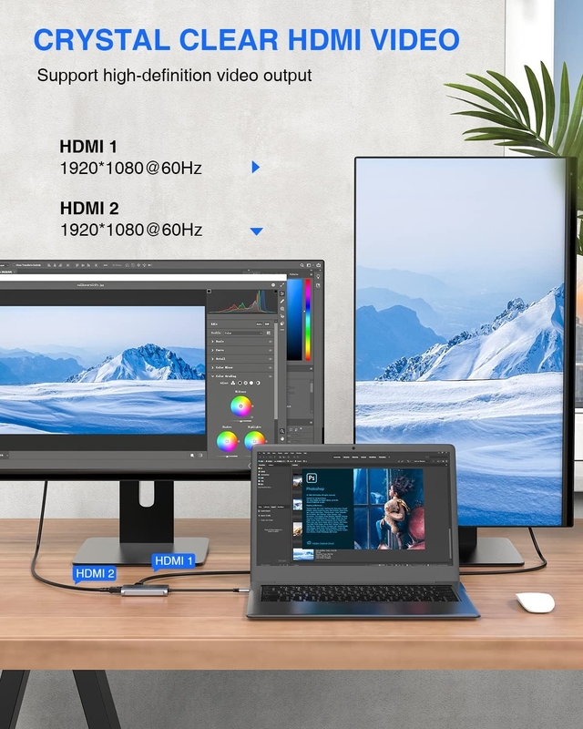 4 In 1 USB C Adaptörü Çift HDMI USB3.0 Thunder Portları