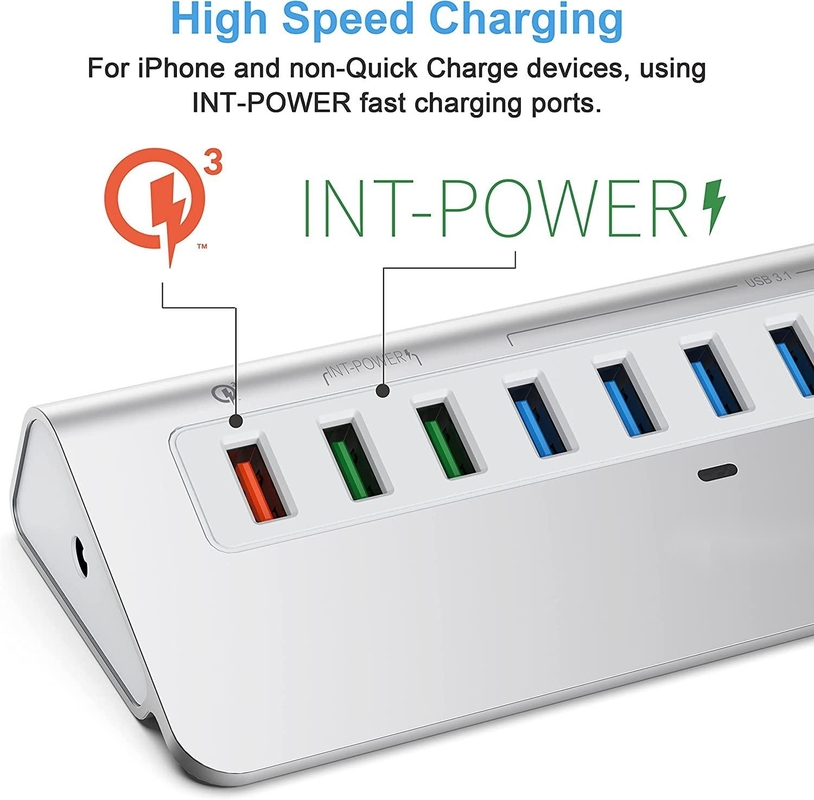 Ekran port 10Gbps 10 Port Usb C To Usb 3.1 Adaptör Gen 2 Hub 7 USB 3.1 Veri portları Tip A Tip C Kablo