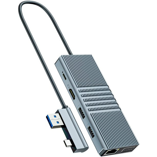 8 In 1 USB Hub Rj45 Doklama İstasyonu Çift Tipi C'den RJ45 Portuna/USB3.0/PD/H-D-M-I/Kart