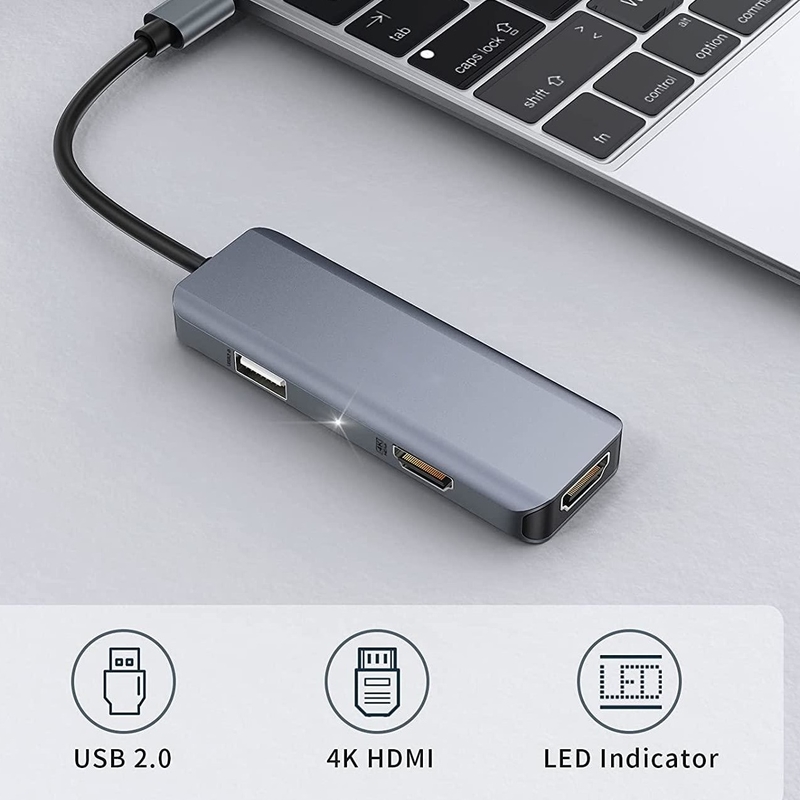 Çifte HDMI USB C Dock Hub Alüminyum USB C Adaptörü Monitör 3 In 1 Dongle 4K HDMI ile