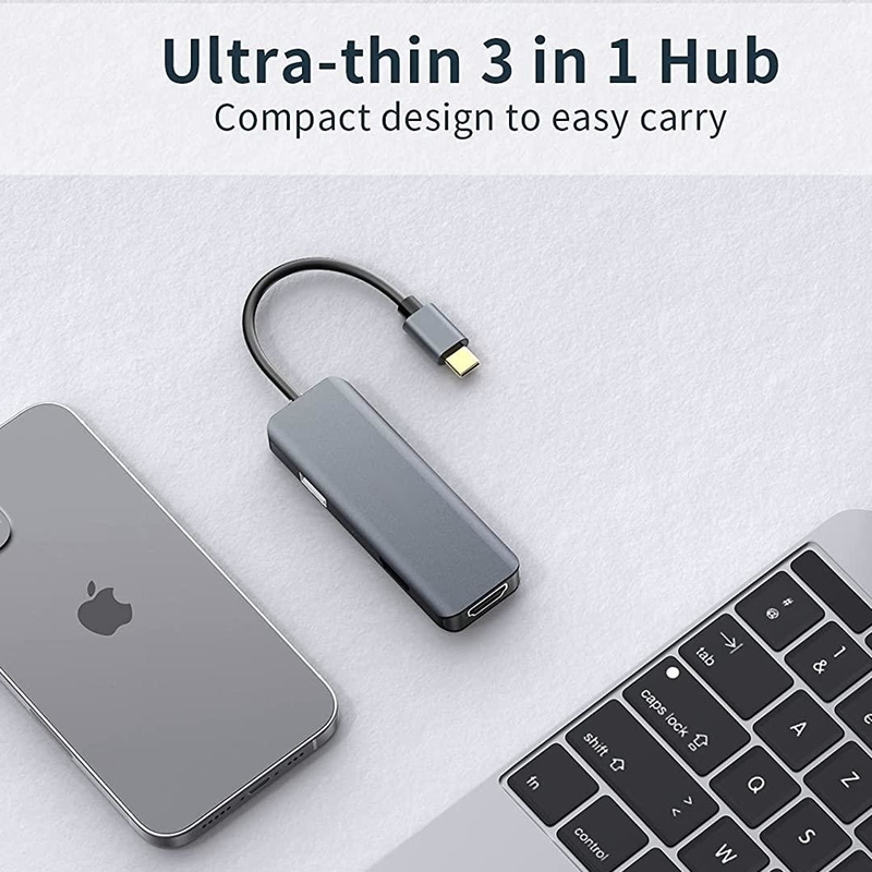 Çifte HDMI USB C Dock Hub Alüminyum USB C Adaptörü Monitör 3 In 1 Dongle 4K HDMI ile