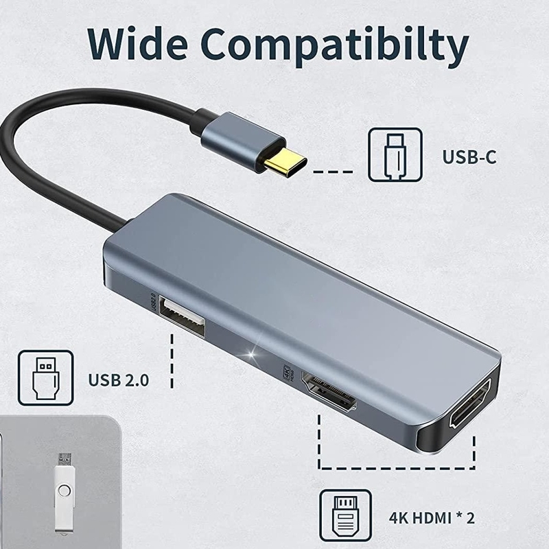 Çift USB C Adaptörü 3 In 1 Dongle 4K HDMI Doklama İstasyonu Uyumlu MacBook Pro