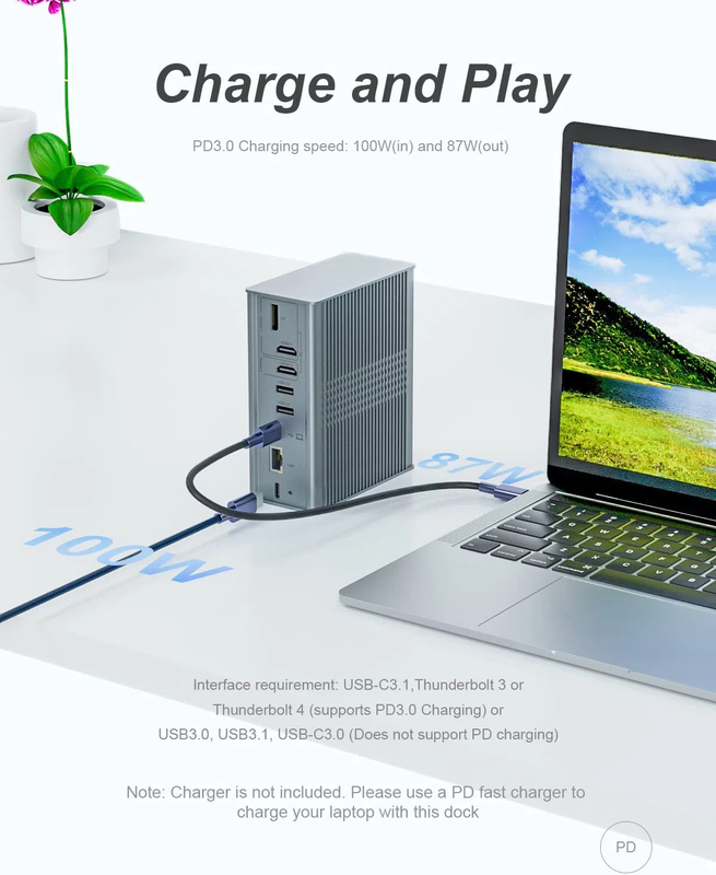 Dizüstü bilgisayar USB C Doklama İstasyonu Üçlü Monitör 16-In-1 USB C Displaylink ile Dok
