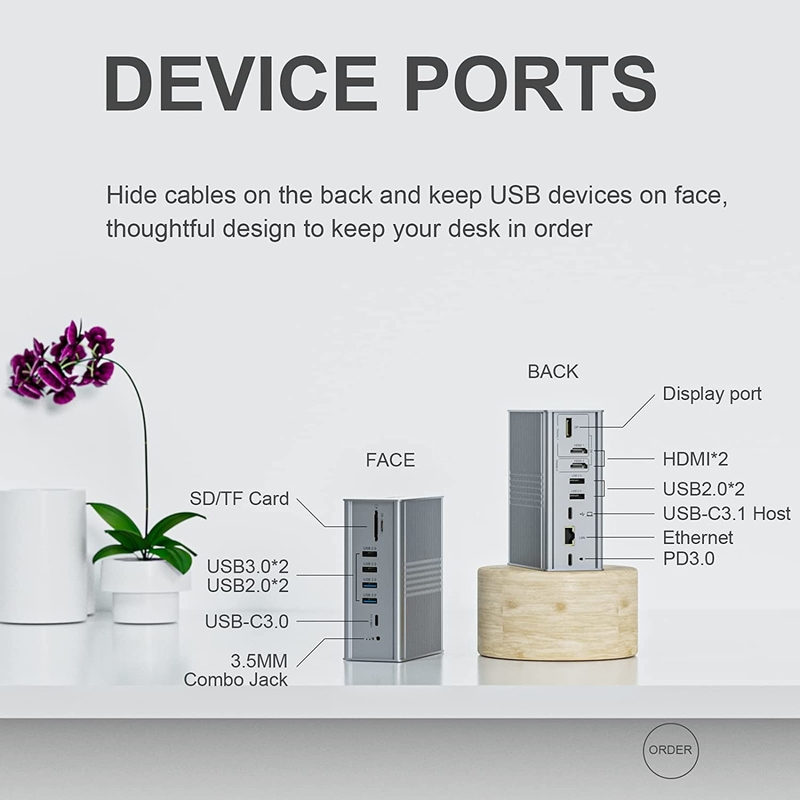 Dizüstü bilgisayar USB C Doklama İstasyonu Üçlü Monitör 16-In-1 USB C Displaylink ile Dok