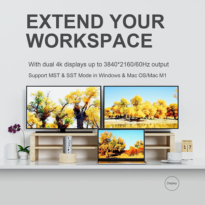 Dizüstü bilgisayar USB C Doklama İstasyonu Üçlü Monitör 16-In-1 USB C Displaylink ile Dok