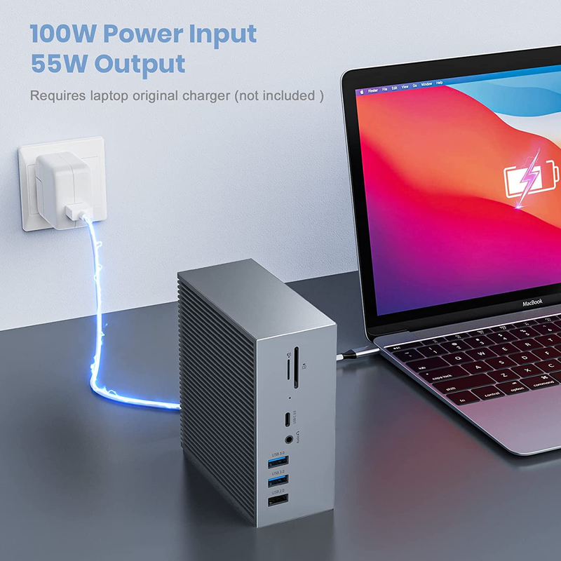 16 In 2 USB C Çift Monitör Thunderbolt Dock Üçlü Ekran 8 USB C / A Portları Ethernet