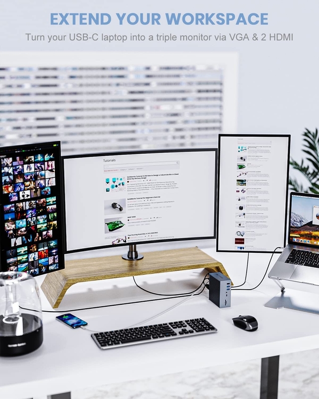 16 In 2 USB C Çift Monitör Thunderbolt Dock Üçlü Ekran 8 USB C / A Portları Ethernet