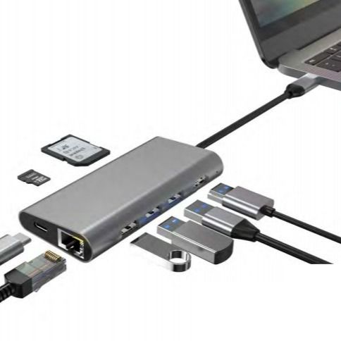 Displaylink IC ve USB 3.0 portları ile kullanışlı Gümüş USB C Doklama İstasyonu