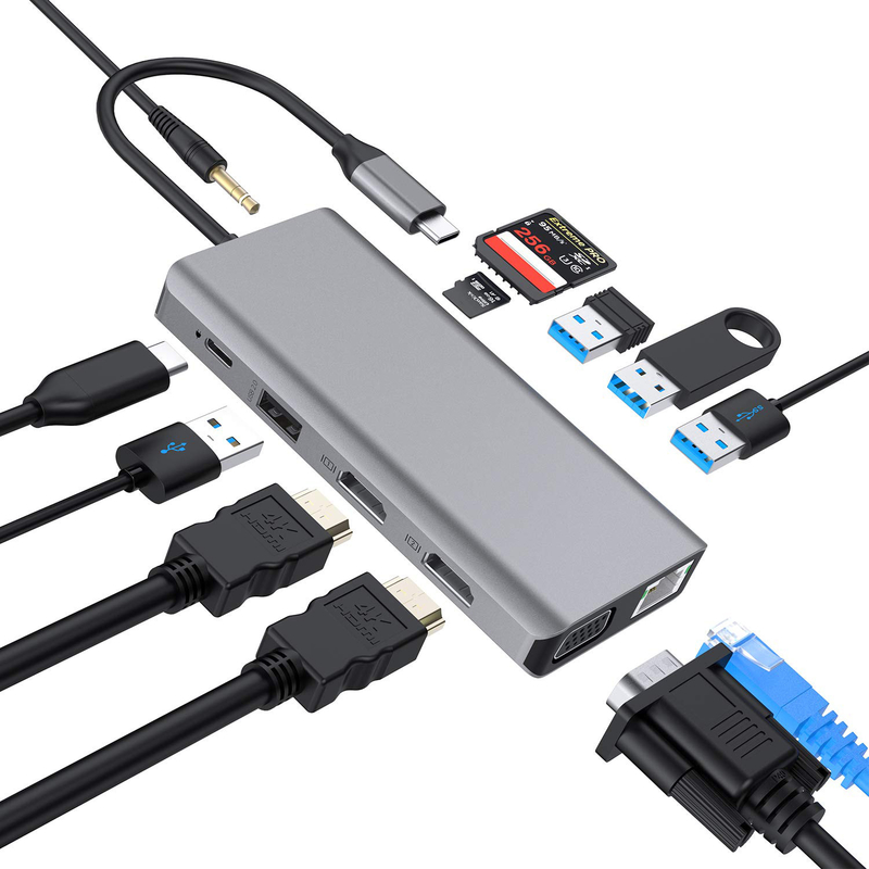 USB C 11 In 1 Multiport Dock Type C Üçlü USB 3.0 TF Kartı Tip-C USB-C dizüstü bilgisayar