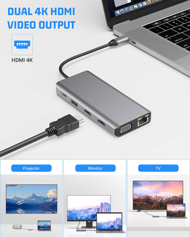 USB C 11 In 1 Multiport Dock Type C Üçlü USB 3.0 TF Kartı Tip-C USB-C dizüstü bilgisayar