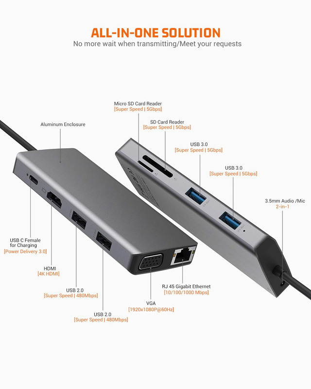 USB C Rj45 Adaptörü 12 In 1 USB C Hub Tipi-C PD'ye HDMI USB3.0 USB2.0 USB-C SD TF