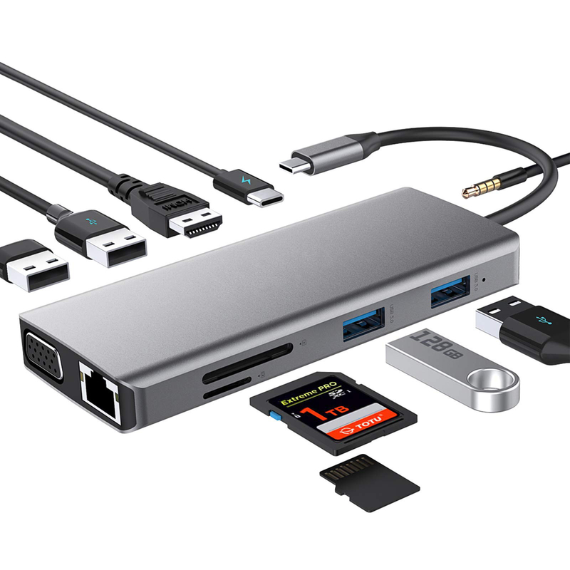 USB C Rj45 Adaptörü 12 In 1 USB C Hub Tipi-C PD'ye HDMI USB3.0 USB2.0 USB-C SD TF
