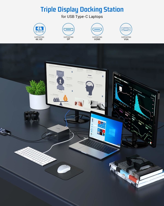 Thunderbolt 4k Monitör Thunderbolt USB-C Çift HD 4K Doklama İstasyonu 16-In-1 Hub Adaptörü MST Macbook ve Masaüstü