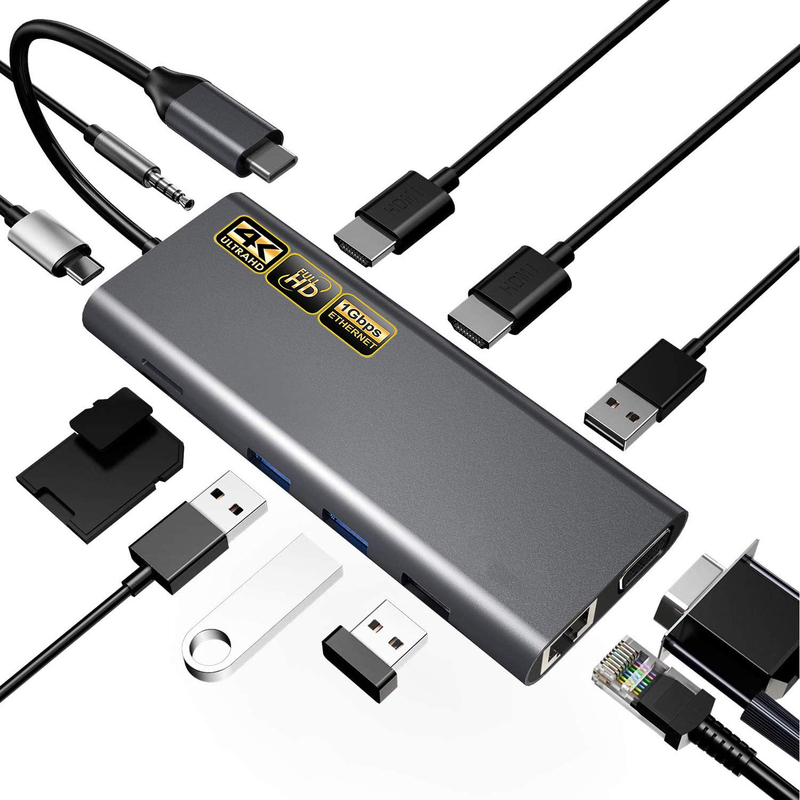 USB C Adaptörü 13 in 1 4K HDMI Hub Tipi C'den HDMI 4K USB 3.0 2.0 PD Şarj Değiştiricisi