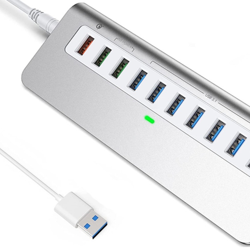 DC JACKI USB 3.0 Tipi A ile 7'de 1 USB-A Hub Laptop ve PC için 10 Gbps