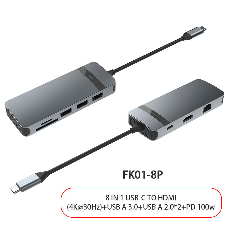 8 In 1 USB C Hub Adaptörü Dongle 4K HDMI VGA Tip C PD USB3.0 RJ45 Ethernet SD/TF