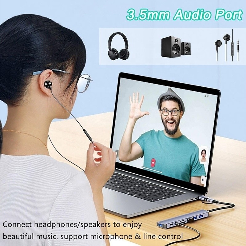 8-In-1 USB 3.0 Hub 3*USB 2.0 3.5mm Audio SD/TF Kart Okuyucu Çıktısı Veri aktarımı ve şarj için