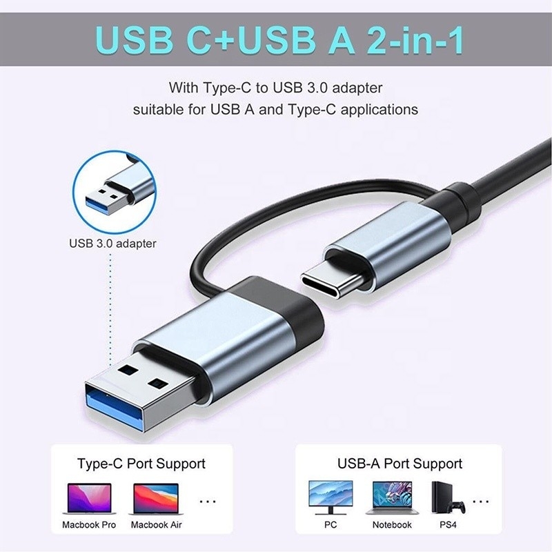 8-In-1 USB 3.0 Hub 3*USB 2.0 3.5mm Audio SD/TF Kart Okuyucu Çıktısı Veri aktarımı ve şarj için