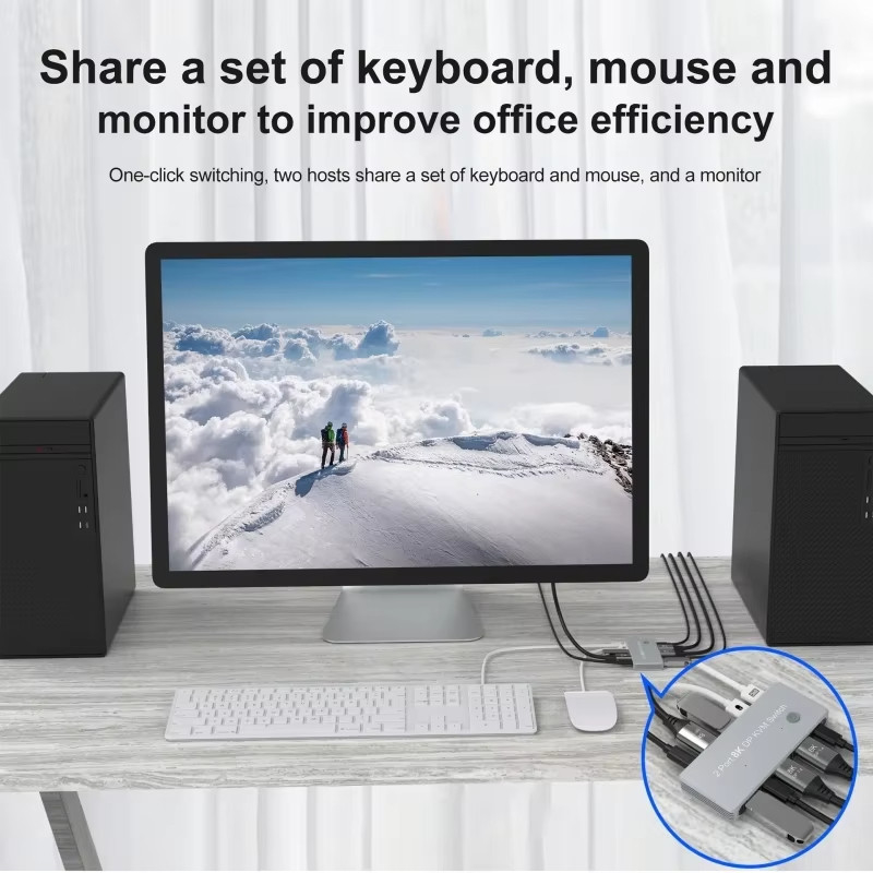 2-Port Displayport ve USB KVM Switch 4K 144Hz 8K 60Hz 1.4 1.4 DP USB Arayüzü ile
