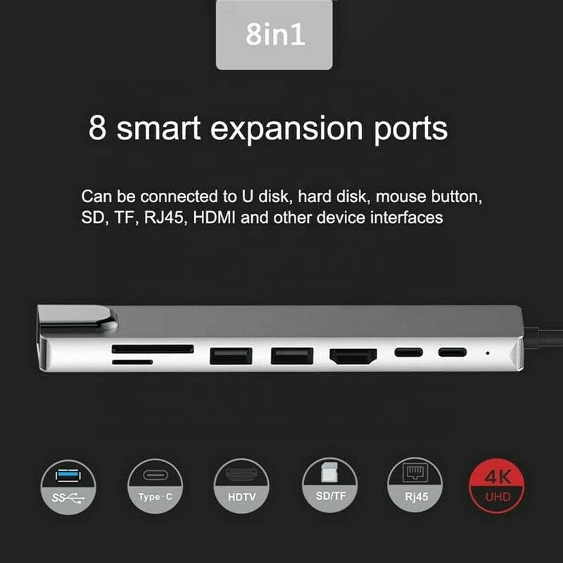 Çok yönlü 8-in-1 USB Tip C Hub Multiport Adaptörü, çoklu görev ve veri aktarımı için